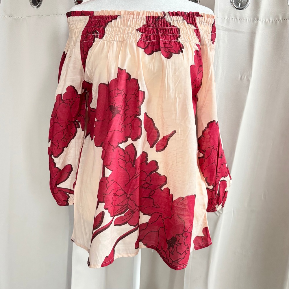 Cato Floral Top Cottagecore Boho Flirty Oversized Medium Red Smocked 19925